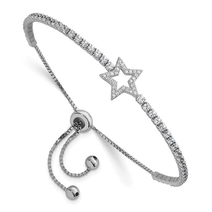 Sterlingsilber Rhodiniert Zirkonia Stern Verstellbar Bolo Armband