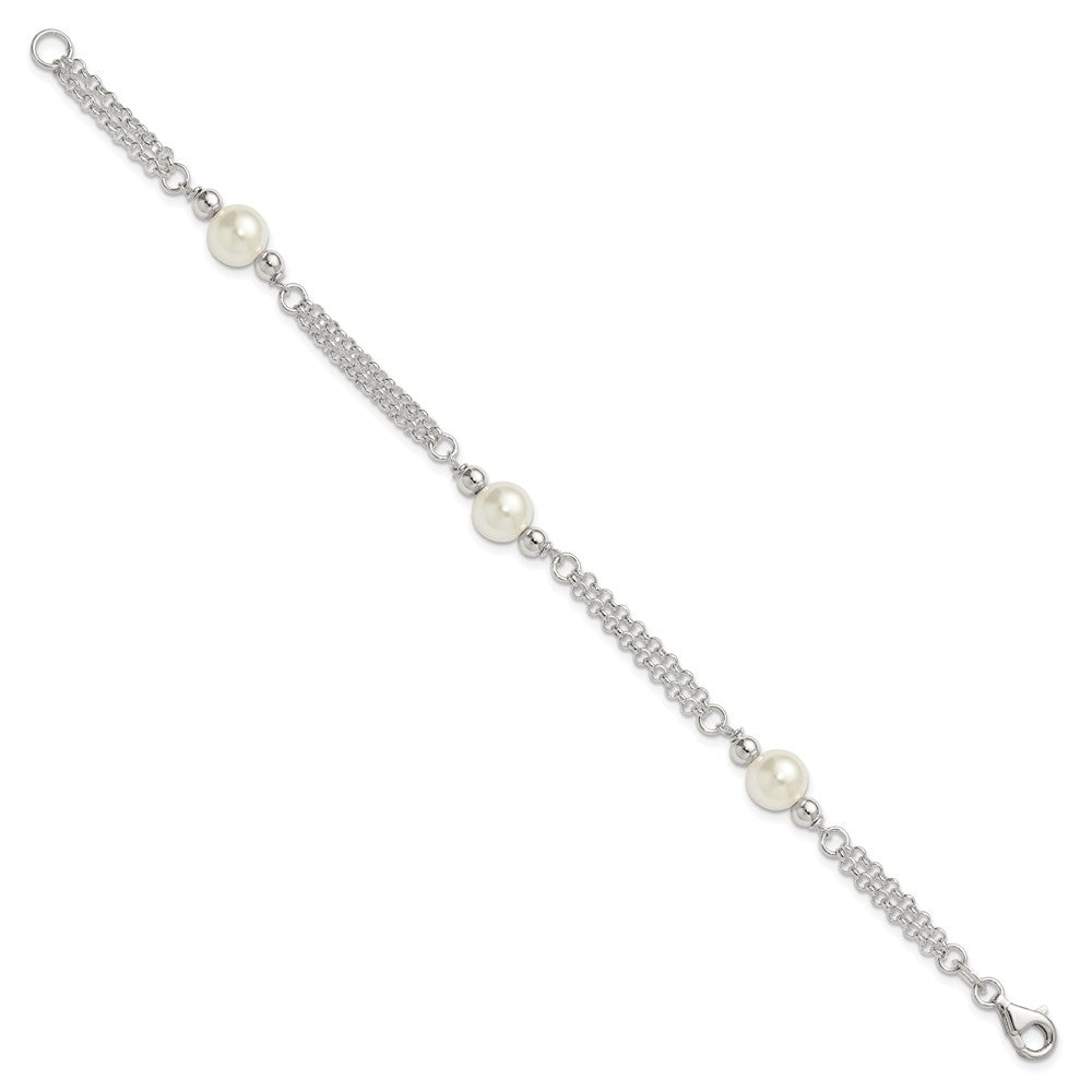 Sterlingsilber Poliert 2-strand Glas Perle Armband
