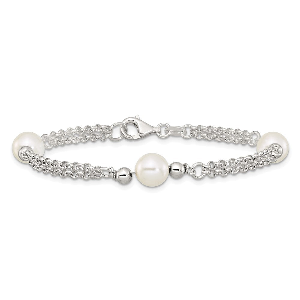 Sterlingsilber Poliert 2-strand Glas Perle Armband