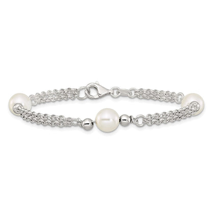 Sterlingsilber Poliert 2-strand Glas Perle Armband