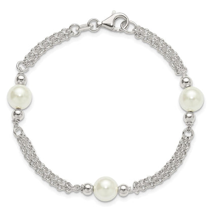 Sterlingsilber Poliert 2-strand Glas Perle Armband
