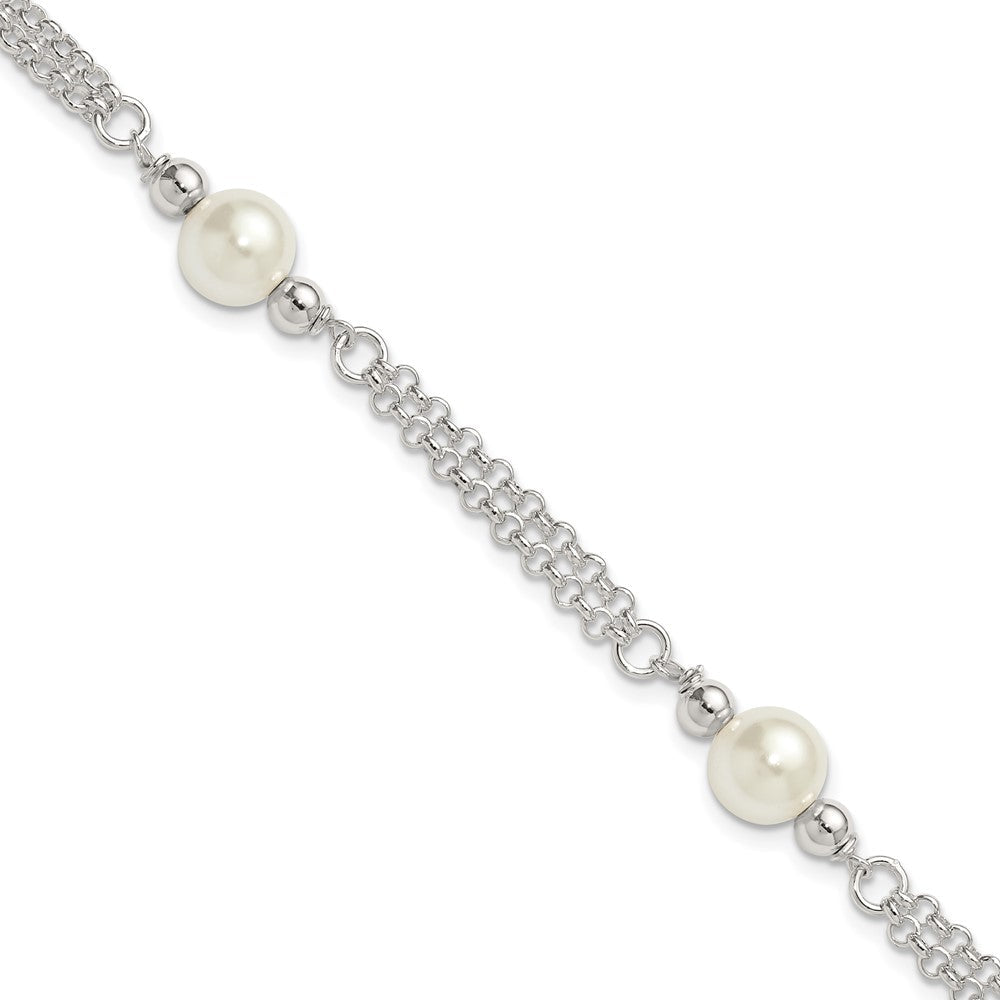 Sterlingsilber Poliert 2-strand Glas Perle Armband