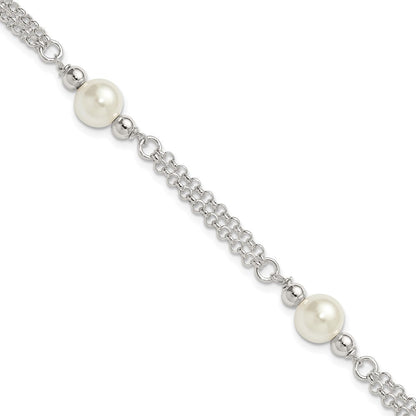 Sterlingsilber Poliert 2-strand Glas Perle Armband