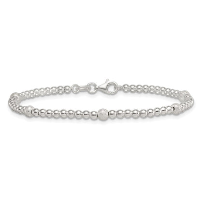 Sterlingsilber Poliert und Strukturiert Gekugelt Armband