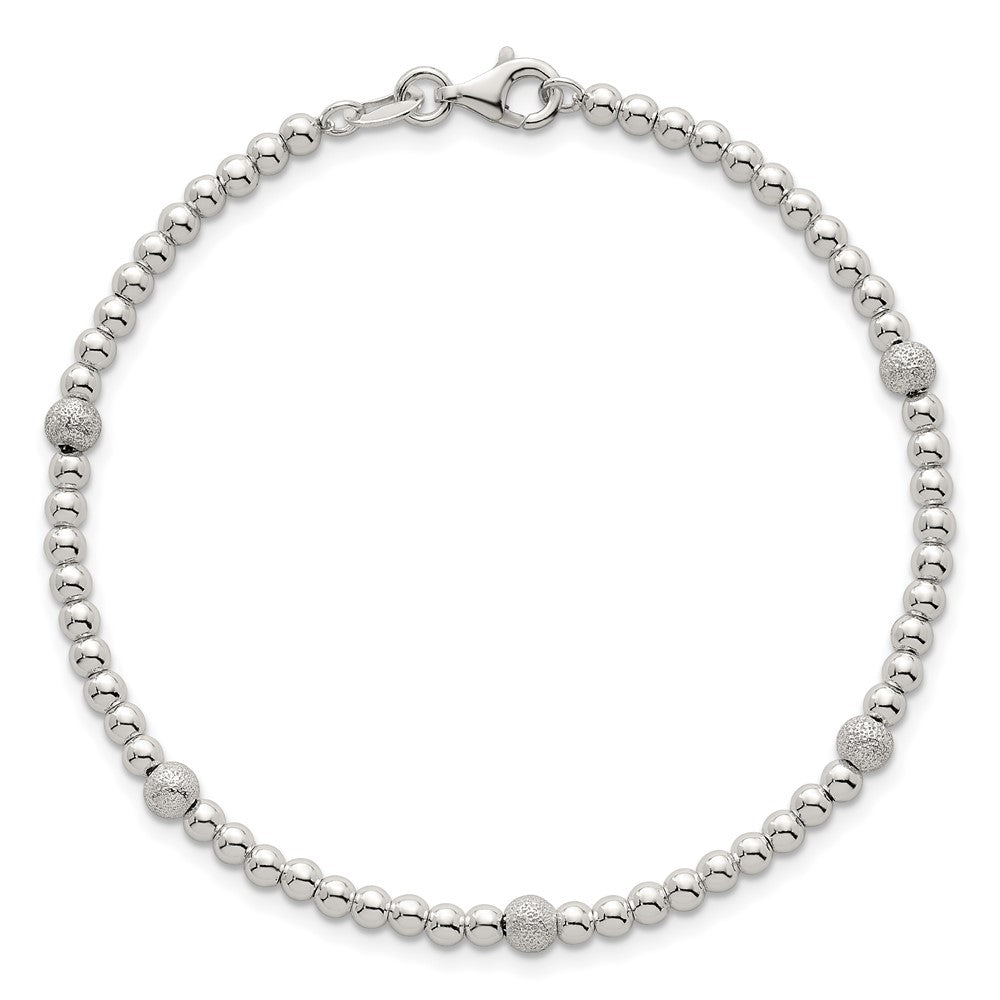 Sterlingsilber Poliert und Strukturiert Gekugelt Armband
