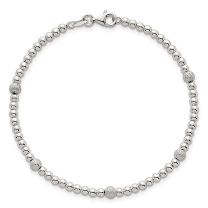 Sterlingsilber Poliert und Strukturiert Gekugelt Armband