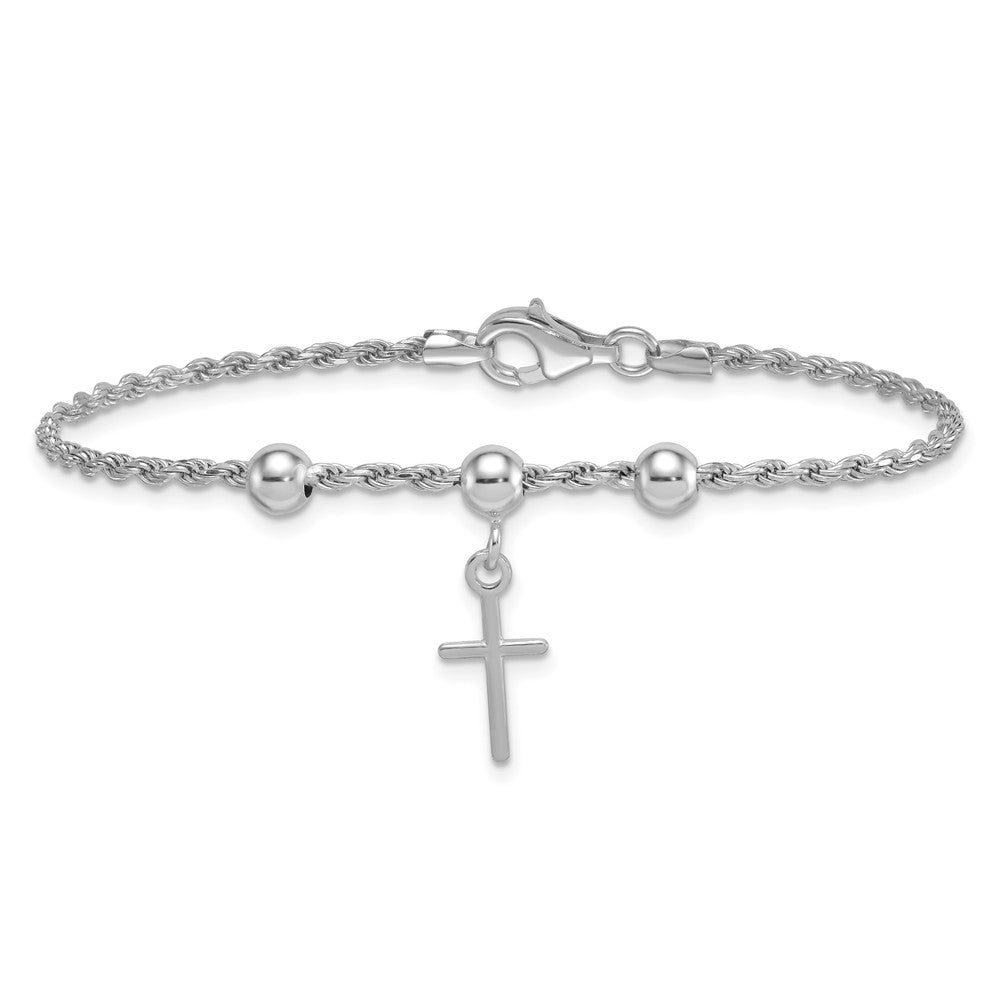 Sterlingsilber Rhodiniert Perle mit Kreuz Armband
