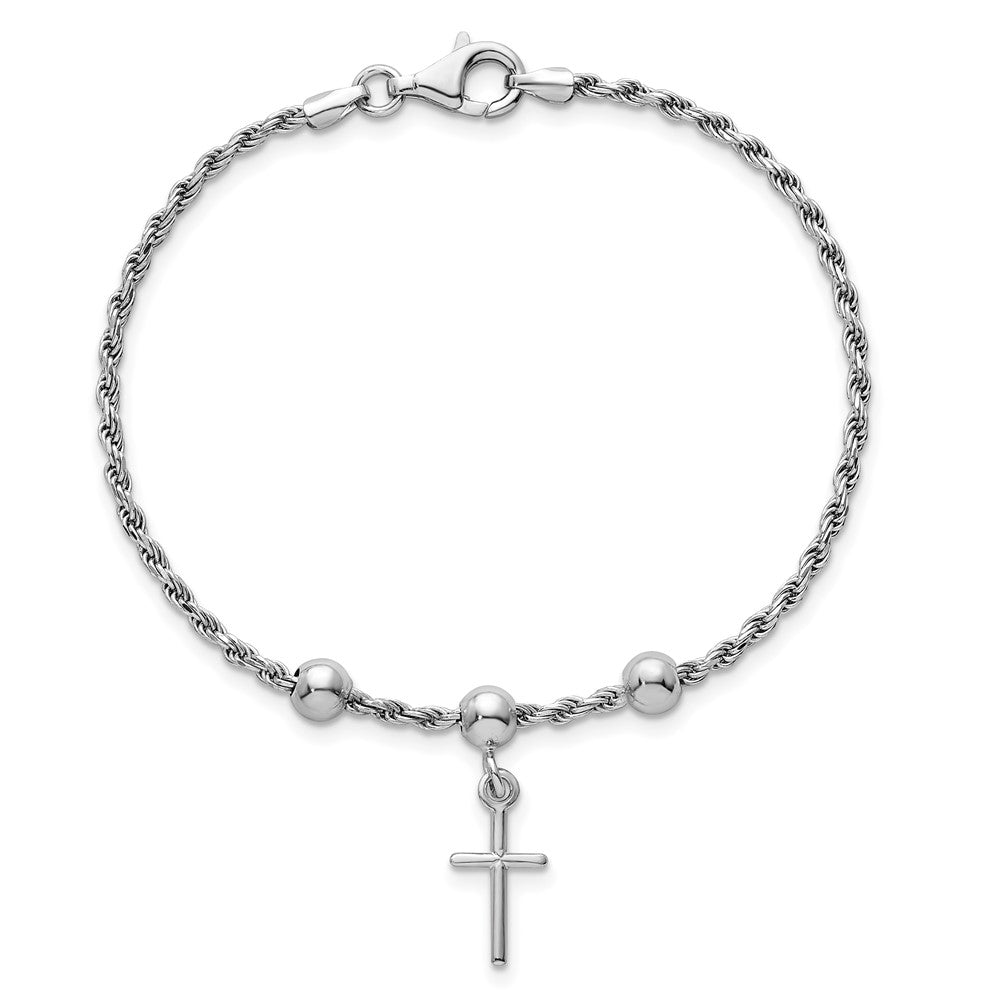 Sterlingsilber Rhodiniert Perle mit Kreuz Armband