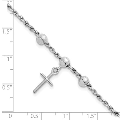 Sterlingsilber Rhodiniert Perle mit Kreuz Armband