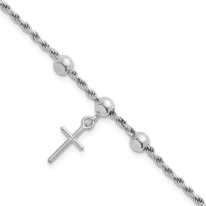 Sterlingsilber Rhodiniert Perle mit Kreuz Armband