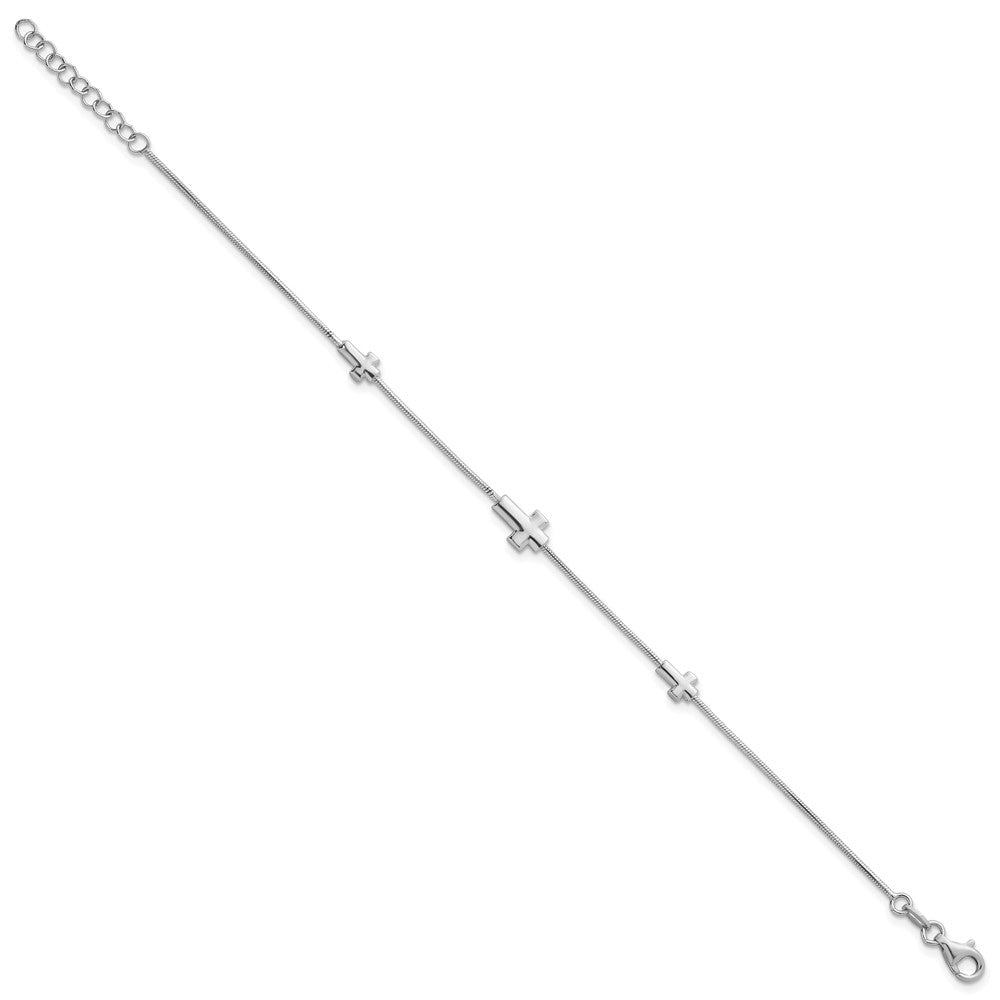 Sterlingsilber Rhodiniert Crosses 7 Zoll mit 1 Zoll Verlängerung. Armband