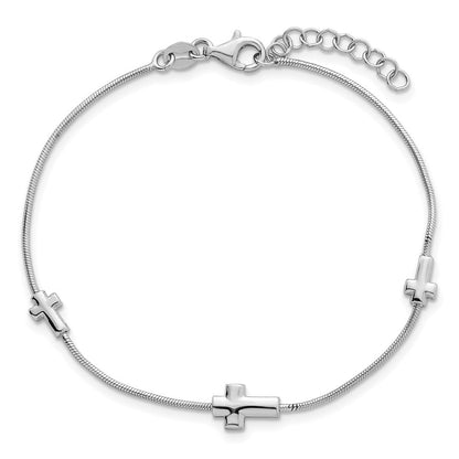 Sterlingsilber Rhodiniert Crosses 7 Zoll mit 1 Zoll Verlängerung. Armband
