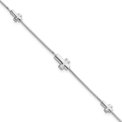 Sterlingsilber Rhodiniert Crosses 7 Zoll mit 1 Zoll Verlängerung. Armband
