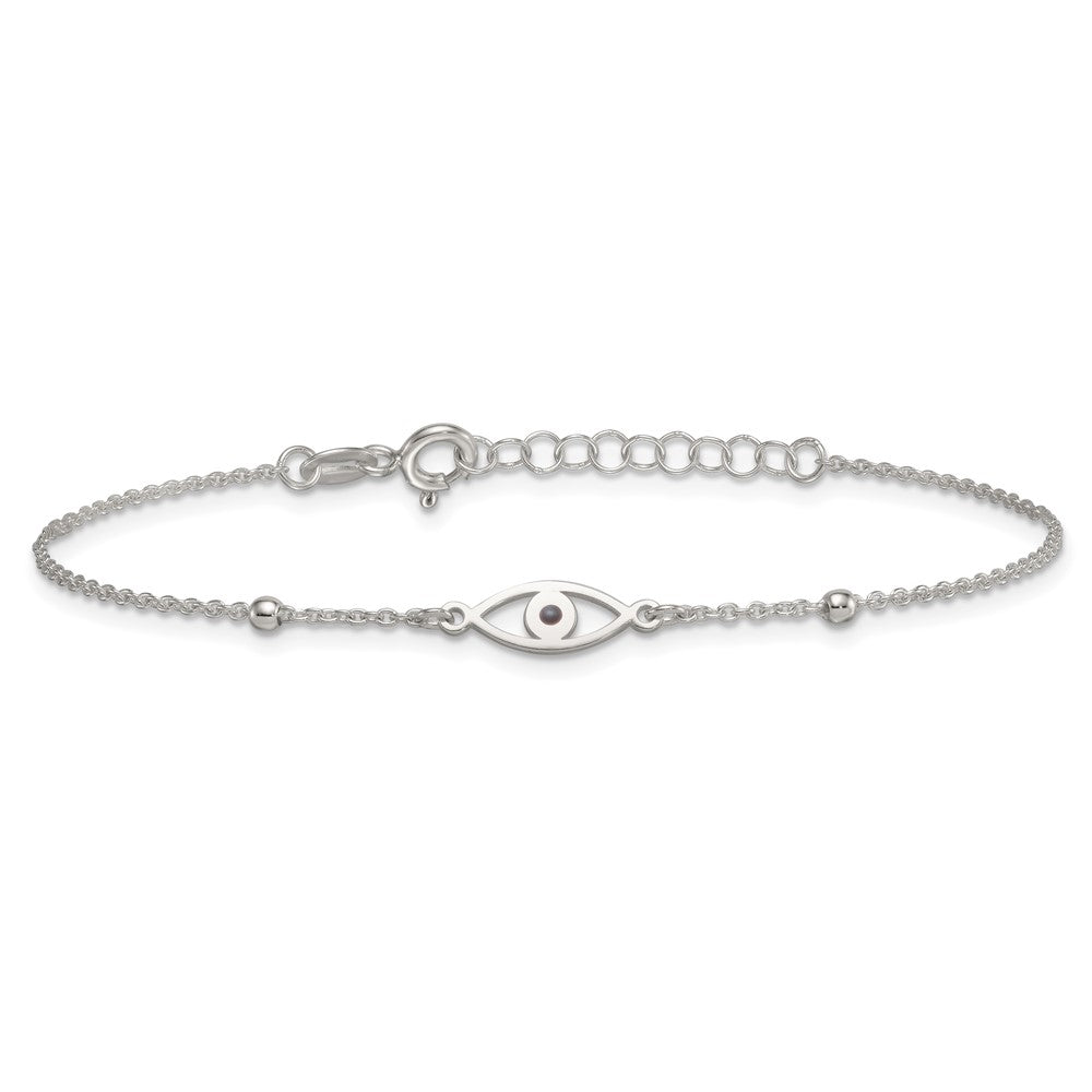 Sterlingsilber Poliert Schwarz Emaille Böse Auge mit 1 Zoll Verlängerung Armband
