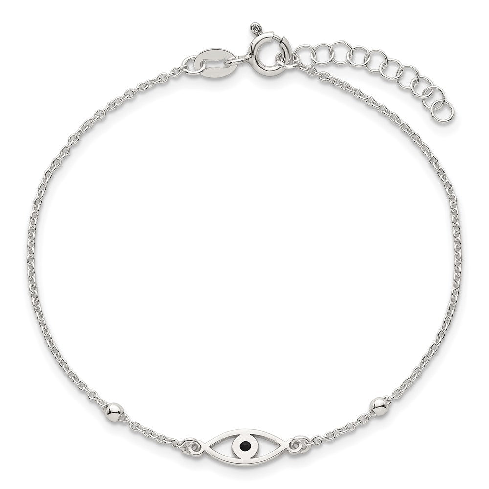 Sterlingsilber Poliert Schwarz Emaille Böse Auge mit 1 Zoll Verlängerung Armband