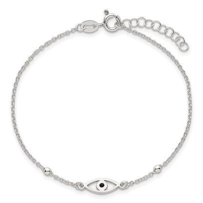 Sterlingsilber Poliert Schwarz Emaille Böse Auge mit 1 Zoll Verlängerung Armband
