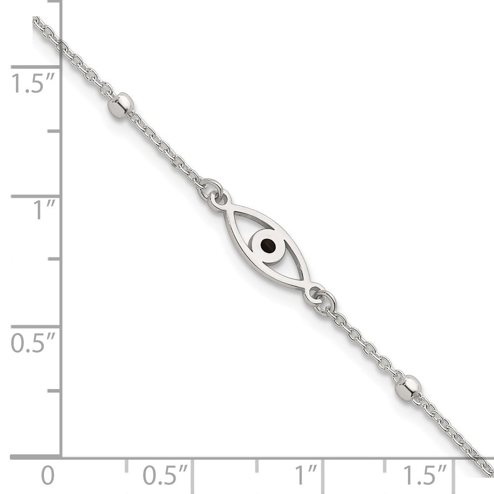 Sterlingsilber Poliert Schwarz Emaille Böse Auge mit 1 Zoll Verlängerung Armband