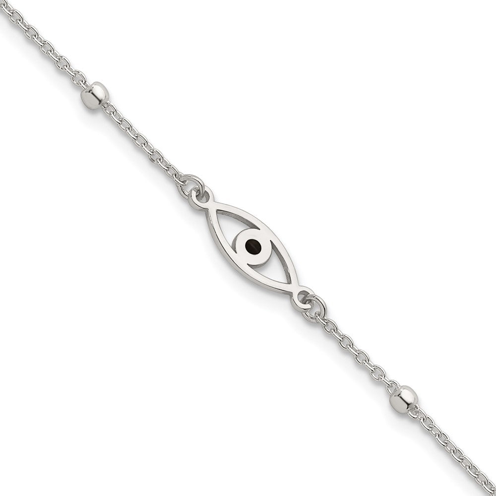 Sterlingsilber Poliert Schwarz Emaille Böse Auge mit 1 Zoll Verlängerung Armband