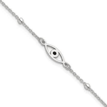 Sterlingsilber Poliert Schwarz Emaille Böse Auge mit 1 Zoll Verlängerung Armband
