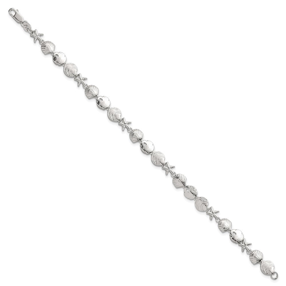 Sterlingsilber Poliert Strukturiert Seestern und Meer Muschel 7.25 Zoll Armband