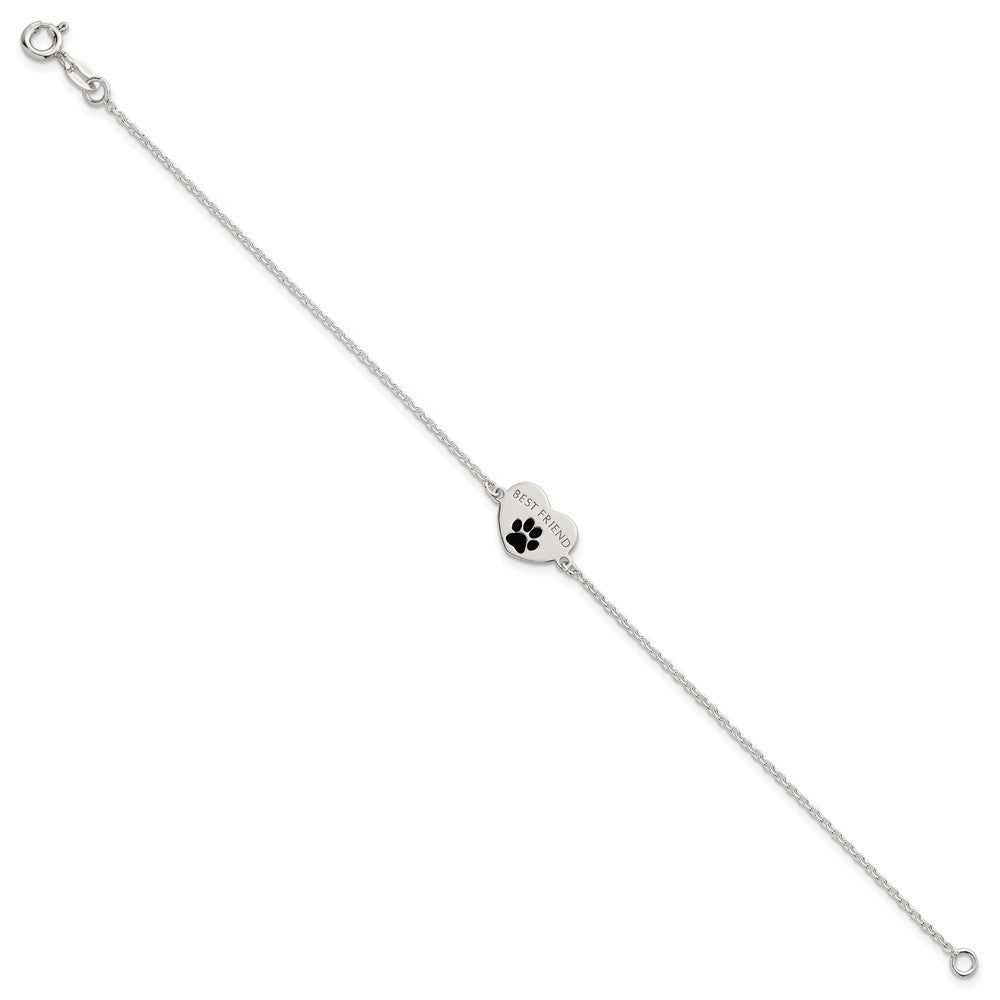 Sterlingsilber Poliert Emailliert Pawprint Herz Beste Freund Armband