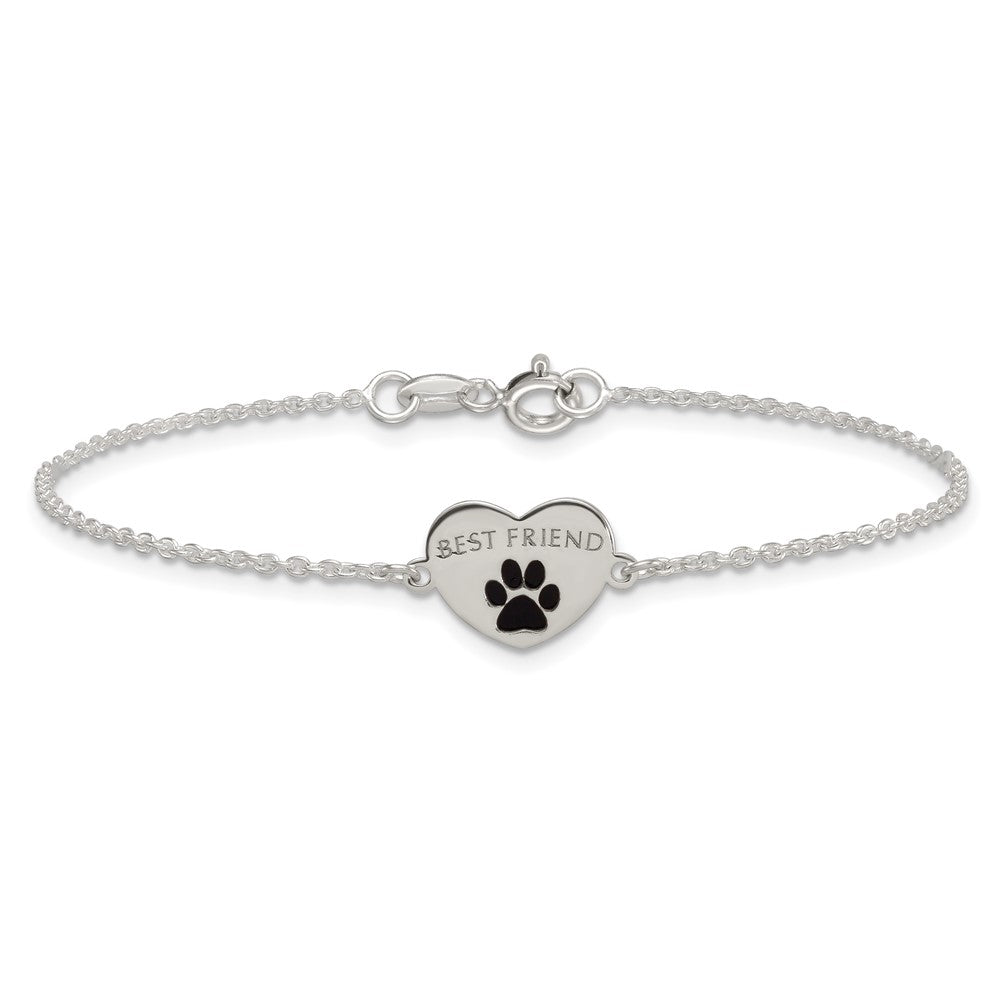 Sterlingsilber Poliert Emailliert Pawprint Herz Beste Freund Armband