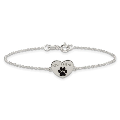 Sterlingsilber Poliert Emailliert Pawprint Herz Beste Freund Armband