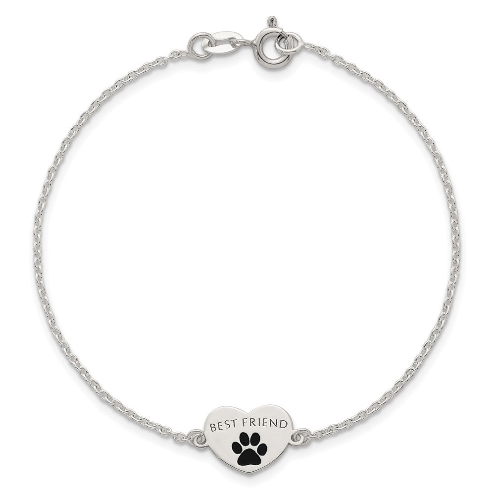 Sterlingsilber Poliert Emailliert Pawprint Herz Beste Freund Armband