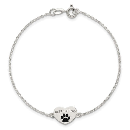 Sterlingsilber Poliert Emailliert Pawprint Herz Beste Freund Armband