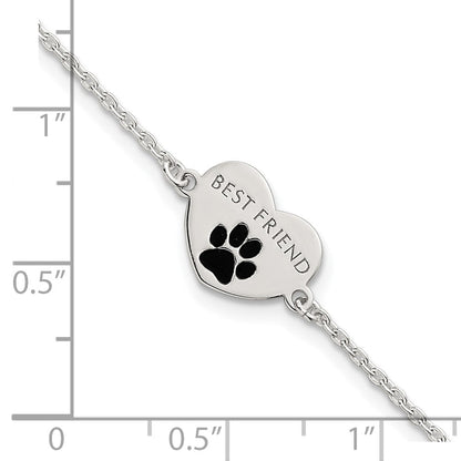 Sterlingsilber Poliert Emailliert Pawprint Herz Beste Freund Armband