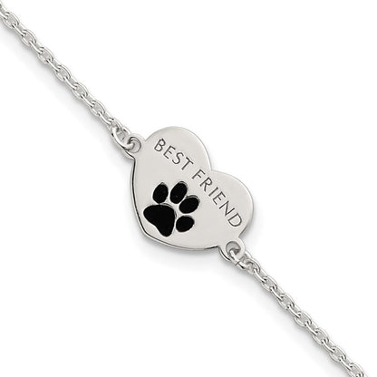 Sterlingsilber Poliert Emailliert Pawprint Herz Beste Freund Armband