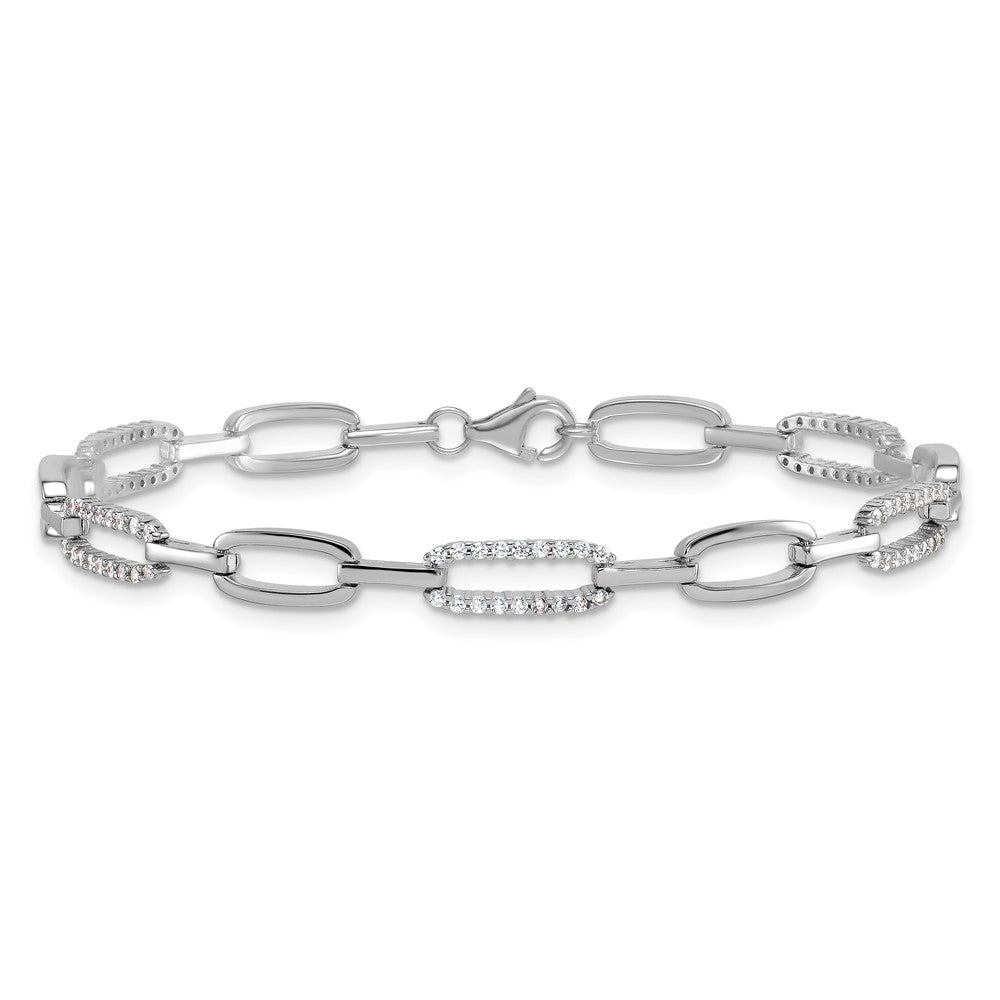 Sterlingsilber Rhodiniert Poliert Zirkonia Glieder 7 Zoll Armband