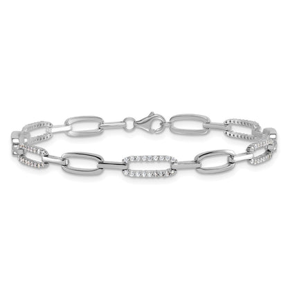 Sterlingsilber Rhodiniert Poliert Zirkonia Glieder 7 Zoll Armband