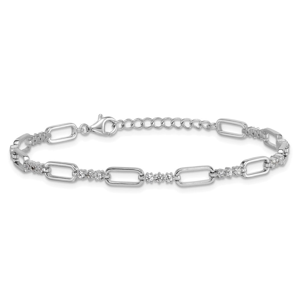 Sterlingsilber Rhodiniert Poliert Zirkonia Glieder 7 Zoll mit 1 Zoll Verlängerung Armband