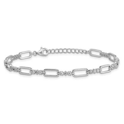 Sterlingsilber Rhodiniert Poliert Zirkonia Glieder 7 Zoll mit 1 Zoll Verlängerung Armband