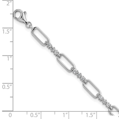 Sterlingsilber Rhodiniert Poliert Zirkonia Glieder 7 Zoll mit 1 Zoll Verlängerung Armband
