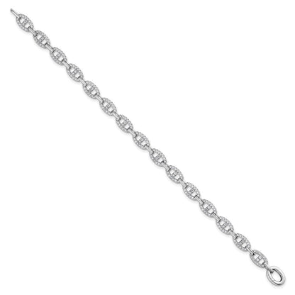 Sterlingsilber Rhodiniert Poliert Zirkonia Anker Glieder Armband