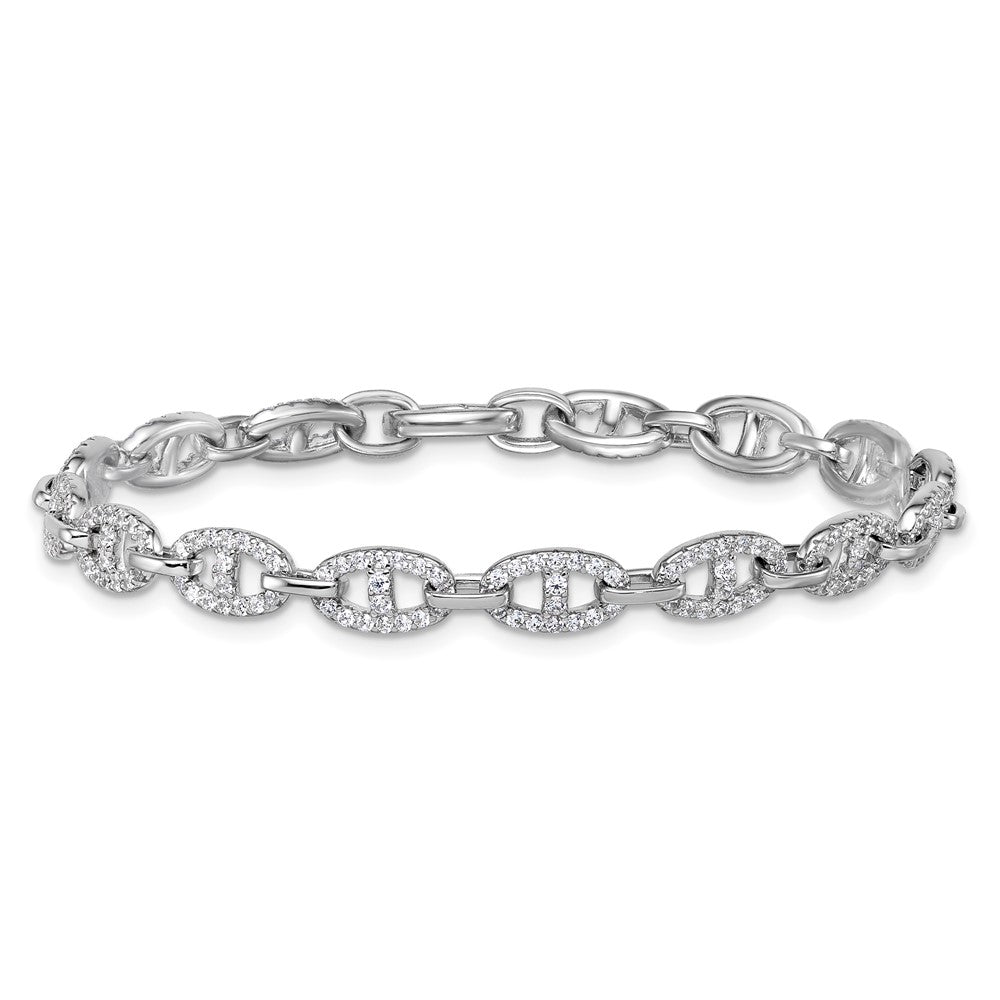 Sterlingsilber Rhodiniert Poliert Zirkonia Anker Glieder Armband