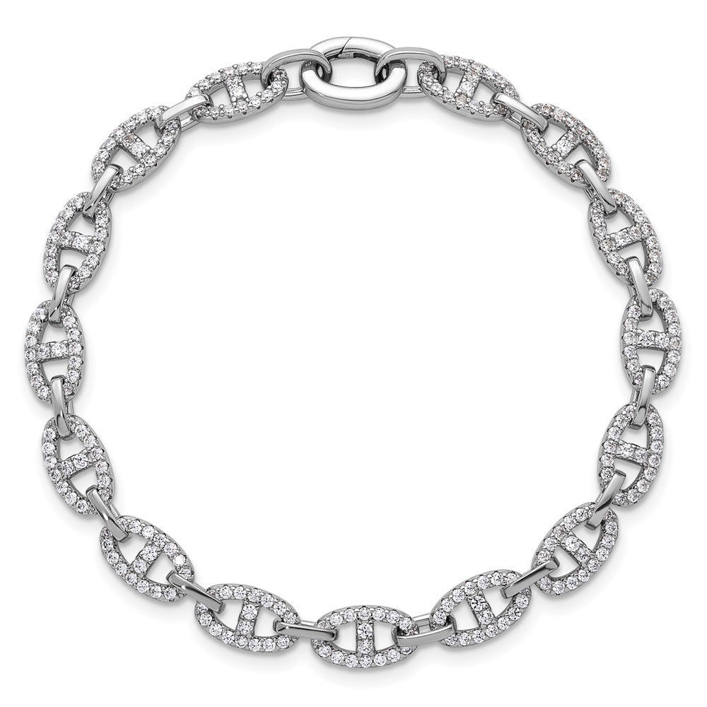Sterlingsilber Rhodiniert Poliert Zirkonia Anker Glieder Armband