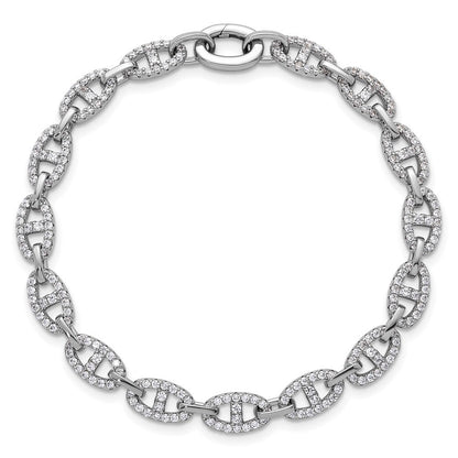 Sterlingsilber Rhodiniert Poliert Zirkonia Anker Glieder Armband