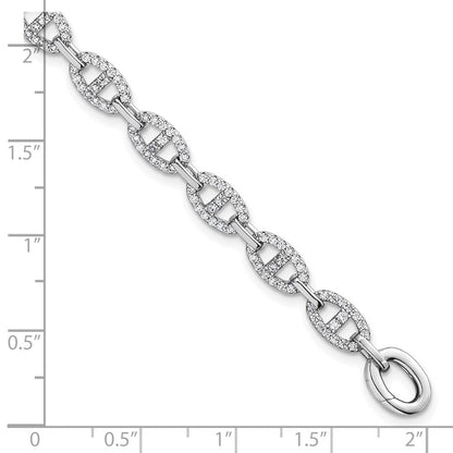 Sterlingsilber Rhodiniert Poliert Zirkonia Anker Glieder Armband