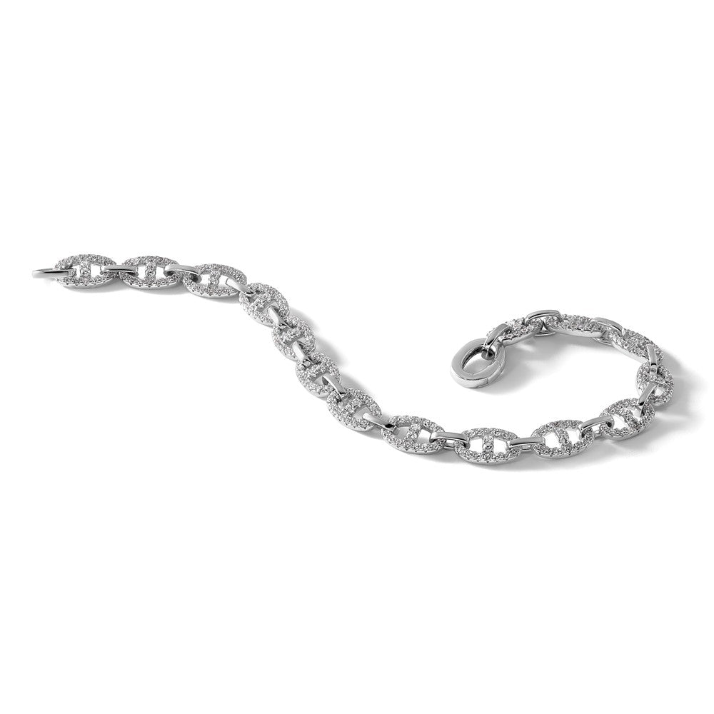 Sterlingsilber Rhodiniert Poliert Zirkonia Anker Glieder Armband