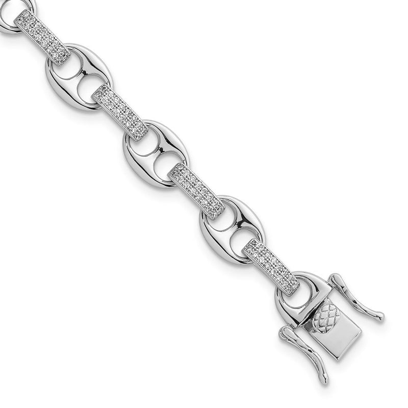 Sterlingsilber Rhodiniert Poliert Zirkonia Oval und Marine Glieder 7 Zoll Armband