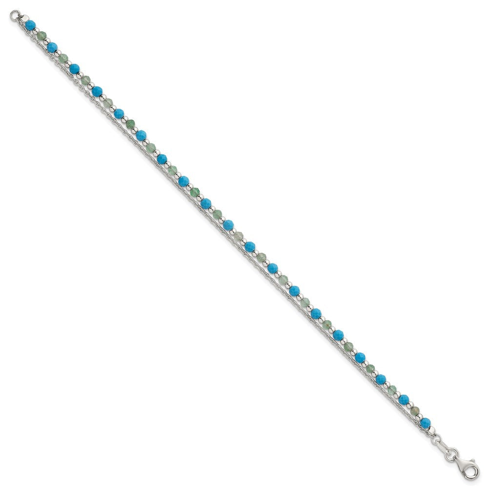 Sterlingsilber Grün Aventurine und Türkis Gekugelt Armband