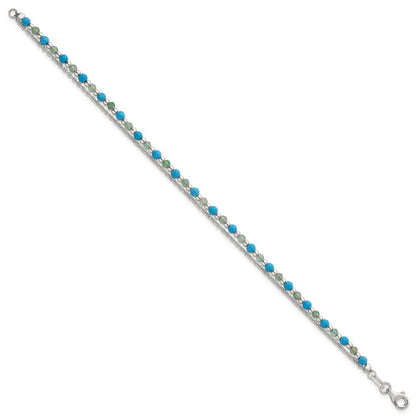 Sterlingsilber Grün Aventurine und Türkis Gekugelt Armband