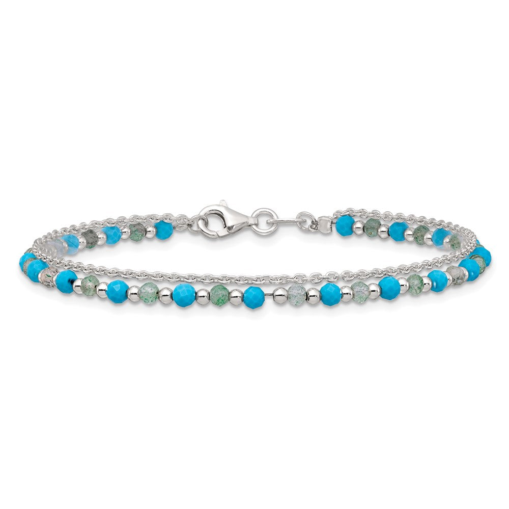 Sterlingsilber Grün Aventurine und Türkis Gekugelt Armband