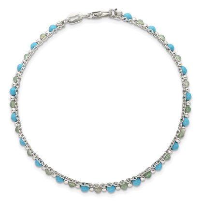 Sterlingsilber Grün Aventurine und Türkis Gekugelt Armband