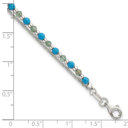 Sterlingsilber Grün Aventurine und Türkis Gekugelt Armband
