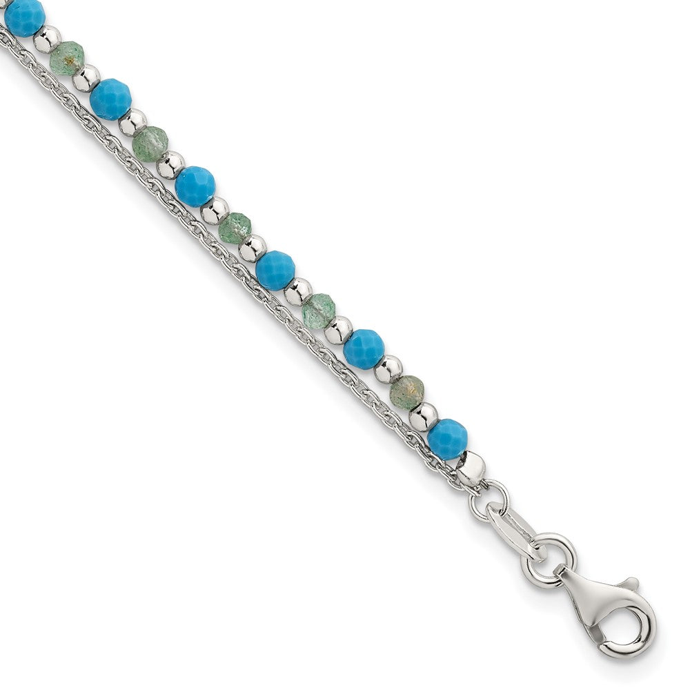Sterlingsilber Grün Aventurine und Türkis Gekugelt Armband