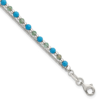 Sterlingsilber Grün Aventurine und Türkis Gekugelt Armband
